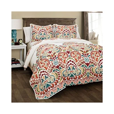 Obrázek Lush Decor Clara Quilt oboustranná sada ložního prádla, 3dílná, postel velikosti King, tyrkysová a mandarinka
