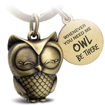 Obrázek FABACH Přívěsek na klíče sova s rytinou sladký přátelství a láska talisman pro štěstí z kovu ženy Owl be there for you, Bronzová,