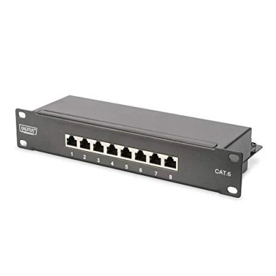 Obrázek DIGITUS Patch panel Cat 6 8 portů RJ45 zdířky 10palcový Rack Mount 1HE LSA rozdělovací pole postroj černý