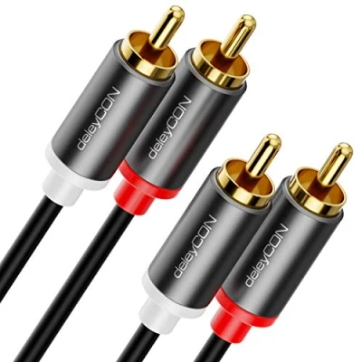 Obrázek deleyCON 0,5m Cinch kabel RCA HiFi audio pozlacený kovový konektor pro domácí kino stereo zařízení zesilovač přijímač Blu Ray přehrávač (extra tenký a flexibilní)
