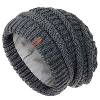 Obrázek FURTALK Dámská Beanie čepice teplá zimní s měkkou vnitřní podšívkou vycpaná pletená čepice, Šedá