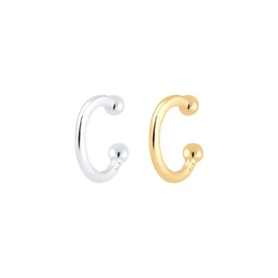 Obrázek Elli Náušnice dámské Earcuff Set Bi Color kulička Geo Minimal ze sterlingového stříbra 925, Mincovní stříbro