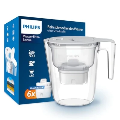 Obrázek Philips Water Konvice na vodní filtr + 6 mikro X Clean náhradní filtrační kartuše, rychlý průtok, bílá, 2,6 litru, elektronický časovač