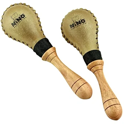 Obrázek Nino Percussion Rawhide Maracas chrastítka 1 pár malý šejkr pro děti od 3 let hudební nástroj dřevo a kůže, přírodní (NINO10)