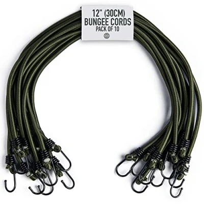 Obrázek Pluvios 12&quot; (30 cm) robustní napínací gumy s háčky balení 10 ks výběr velikosti elastické víceúčelové gumové upínací popruhy pro zavazadla, střešní nosiče, kempování odolný proti