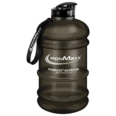 Obrázek IronMaxx Water Gallon Frosted Black 2200 ml bez BPA &amp; DEHP neprosakující láhev na pití se stupnicí k dostání v různých barvách