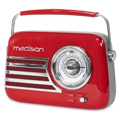 Obrázek FREESOUND VR40R MADISON 30W vintage rádio s dlouhou výdrží baterie, Bluetooth, USB a FM červené