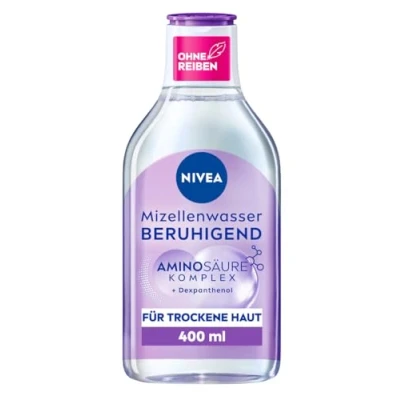 Obrázek NIVEA Zklidňující micelární voda, voda pro citlivou pokožku, pleťová bez parfému s dexpanthenolem a komplexem aminokyselin, hydratační čištění obličeje (400 ml)