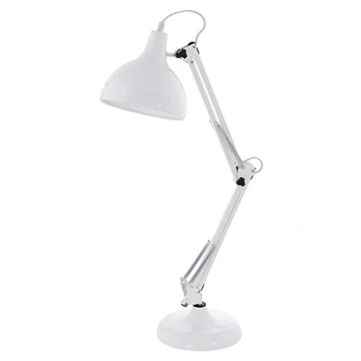 Obrázek EGLO Stolní lampa Borgillio, 1 plamenná vintage na psací stůl v průmyslovém designu, noční stolek z oceli, barva: bílá, objímka: E27, vč. vypínače