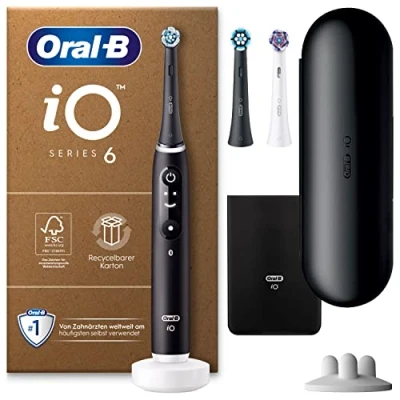 Obrázek Oral B iO Series 6 PLUS Edition elektrický zubní kartáček/elektrický kartáček, 3 nástrčné kartáčky, 5 režimů čištění pro péči o zuby, cestovní pouzdro, Designed by Braun, black lava