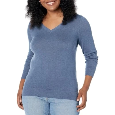 Obrázek Amazon Essentials Damen Leichter, Langärmeliger Pullover Mit V Ausschnitt, Klassischer Schnitt (Erhältlich In Übergröße), Blau Heide, XXL