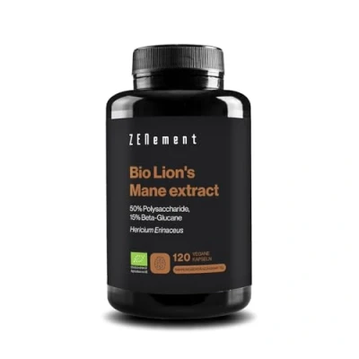 Obrázek BIO Lions Mane Mushroom 2000 mg denně Hericium s 50% polysacharidy a 15% beta glukanem (6:1 extrakt 12 000 lví hřívy houba) veganské laboratorně testováno 120 kapslí