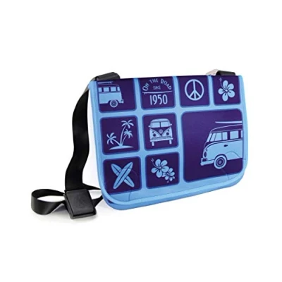 Obrázek BRISA VW Collection Volkswagen Kleine Neopren Schulter Kultur Umhänge Tasche in Hochformat im T1 Bulli Bus Design (Surf/Blau)