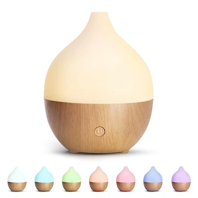 Obrázek SALKING Aroma difuzér, 100 ml malý ultrazvukový aromaterapický difuzér na éterické oleje, s funkcí automatického vypnutí, teplá bílá světlo bílé dřevěné žilkování doma, do kanceláře nebo