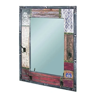 Obrázek HAKU Möbel Nástěnný věšák Motiv, vintage, MDF, kov, zrcadlo rozměry: Š 55 cm x V 75 H 8 cm, styl: Industrial