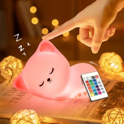 Obrázek noční světlo dětské dítě, 16 RGB barev + dálkové ovládání USB dobíjecí pro kojení stmívatelné dětský pokoj kočka dekorace Bulb dívčí