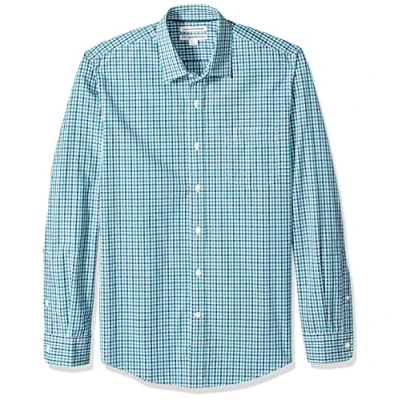Obrázek Amazon Essentials Herren Langärmeliges Hemd aus Popeline, Schmale Passform, Blau Grün Vichy Muster, M