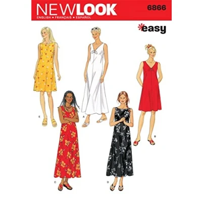 Obrázek New Look Střih 6866: Dámské šaty, velikost A, papír, bílé, A (S M L XL)