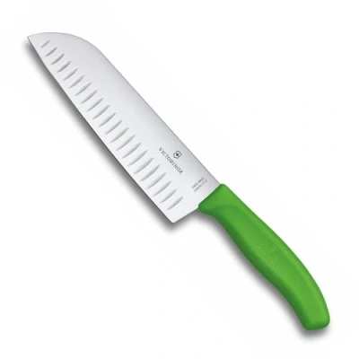 Obrázek Victorinox, Swiss Classic, Profi nůž Santoku, extra ostrá čepel, kulový brus, 17 cm, robustní plastová rukojeť, nerezová ocel, zelený