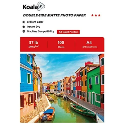 Obrázek Koala Fotopapier für Tintenstrahldrucker, Doppelseitig, Matt, A4, 140 g/m², 100 Blatt. Geeignet zum Drucken von Fotos, Zertifikaten, Broschüren, Flyern, Faltblättern, Grußkarten, Kalendern, Kunst