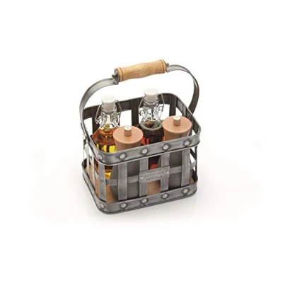 Obrázek KitchenCraft Industrieküche Metallkorb mit Holzgriff, geflochtener verzinkter Stahl und Mangoholz, 23 x 15,5 28cm, 1 Korb, Metallic/Braun