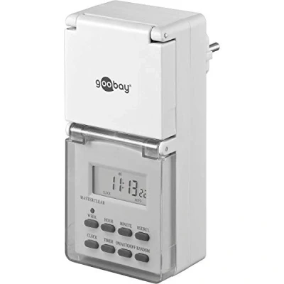 Obrázek Goobay Digitální spínací hodiny 51301 / IP44 programovatelné vnitřní a venkovní použití LCD displej snadno ovladatelný 10 C 40 možný trvalý provoz Back Up baterie na 4 dny bílá