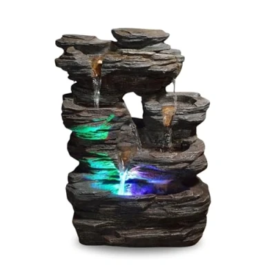 Obrázek Zen&#039;Light pokojová fontána Pietra Vzhled kamene z umělé pryskyřice s barevnými světelnými efekty Moderní Zen dekorace, meditace &amp; uvolnění Talisman pro štěstí výška 35 cm
