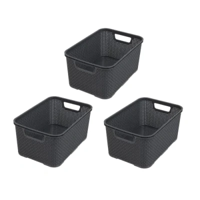 Obrázek BranQ Home essential koš v ratanovém designu sada 3 ks velikost M 10 l, plast PP, antracit
