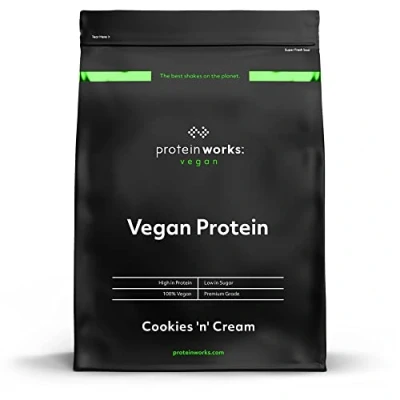 Obrázek protein Works Vegan prášek 25 g rostlinný Veganský proteinový 66 Servings Cookies &#039;n&#039; Cream 2 kg