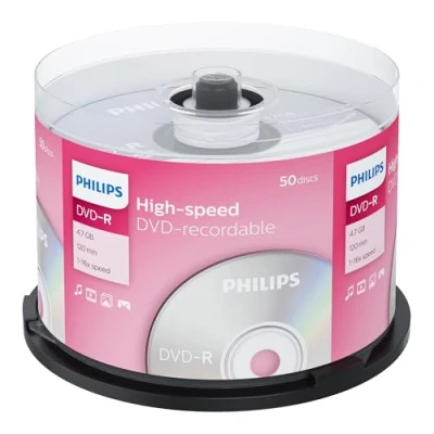 Obrázek Philips DVD R polotovary (4,7 GB Data/ 120 minut video, 16x High Speed nahrávání, 50 vřeteno)