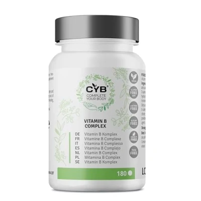 Obrázek CYB Vitamín B komplex vysoké dávky 180 tablet 6 měsíců Vitamin B12 ve vysokých dávkách veganský všech 8 základních vitamínů B6 B1 (normální, kusů (balení