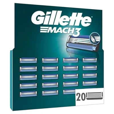 Obrázek Gillette Mach3 holicí břity pro muže, 20 originálních náhradních čepelí , čepele muže s kluznými proužky jemné klouzání a povrstvení