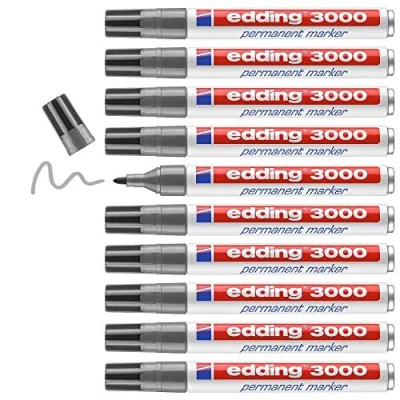 Obrázek edding 3000 permanentních popisovačů šedé 10 tužek kulatý hrot 1,5 3 mm rychle schnoucí permanentní popisovač voděodolný, odolný proti rozmazání na karton, plast, dřevo, kov univerzální