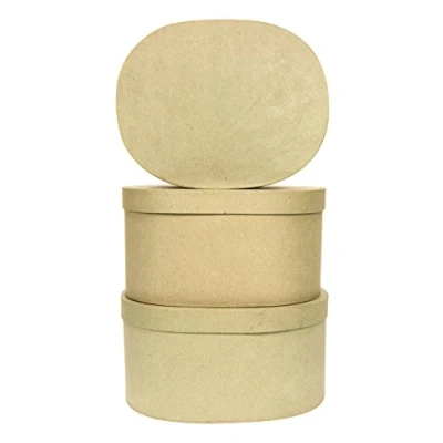 Obrázek Décopatch BTS905O oválné 3 boxy z papírmašé, ke zdobení, perfektní pro dekoraci vašeho bytu, kartonově hnědá, balení ks