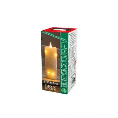 Obrázek Konstsmide LED svíčka z pravého vosku krémově bílá, 3D plamen, drát ovinutý, časovač 4/8 h, 1 jantarová dioda/6 kapek, provoz na baterie, uvnitř, baterie: 2 x AA 1,5 V (včetně) 1824 180