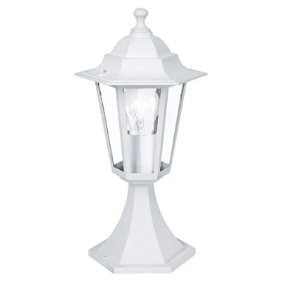 Obrázek EGLO venkovní soklová lampa Laterna 5, 1 svítidlo s paticí z litého hliníku a skla, barva: bílá, objímka: E27, IP44