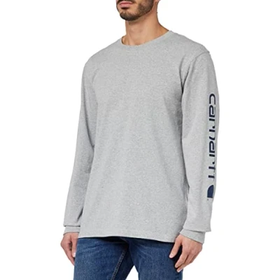 Obrázek Carhartt Pánské volné, těžké, s dlouhým rukávem grafika logem na rukávu tričko, Šedý melír