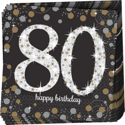 Obrázek Amscan 511965 Servietten 80. Geburtstag, 16 Stück, 33 x cm, Happy Birthday, Sparkling Celebration