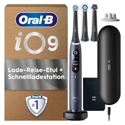 Obrázek Oral B iO Series 9 PLUS Edition elektrický zubní kartáček / kartáček, 3 nástrčné kartáčky vč. bělení, magnetické pouzdro, 7 režimů čištění, dárek pro muže/ženu, černý