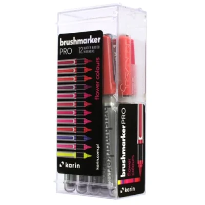 Obrázek KARIN Brushmarker Pro 12 Flower Colours Set kusů transparentních těles se systémem Ink Free System, 2, 4 ml tekuté barvy. Nejedná o značkovač