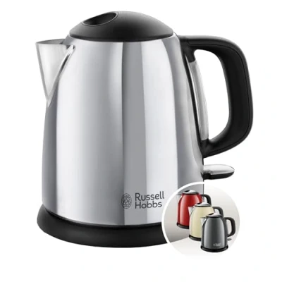 Obrázek Russell Hobbs malá rychlovarná konvice [1,0 l] Victory nerezová ocel leštěná (2400 W, funkce rychlého vaření, vyjímatelný filtr vodního kamene, venkovní ukazatel hladiny vody, cestovní