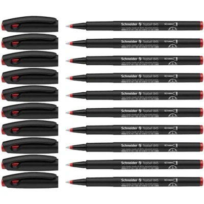 Obrázek Schneider 184502 Topball 845 kuličkové pero (stabilní špička z ušlechtilé oceli, 0,3 mm), balení po 10 kusech červené