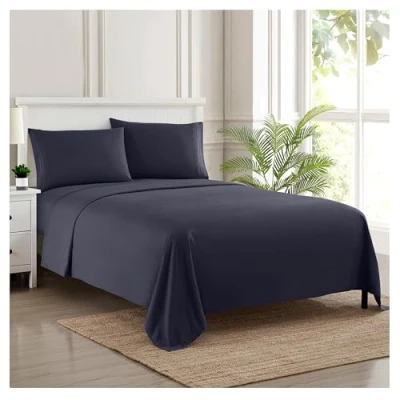Obrázek Sweet Home Collection Fadenzahl 1800, weiche ägyptische Qualität, gebürstete Mikrofaser Laken Luxus Bettwäsche Set mit Bettlaken, Spannbettlaken, 2 Kissenbezügen, Marineblau, King