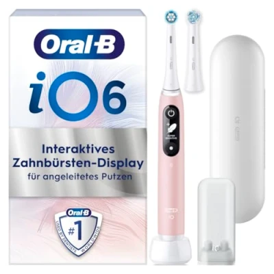 Obrázek Oral B iO Series 6 Sensitive Edition elektrický zubní kartáček/elektrický kartáček, 2 nasazovací kartáčky, 5 režimů čištění pro péči o zuby, dárek k Valentýnu něj/vás, Designed by Braun, růžový
