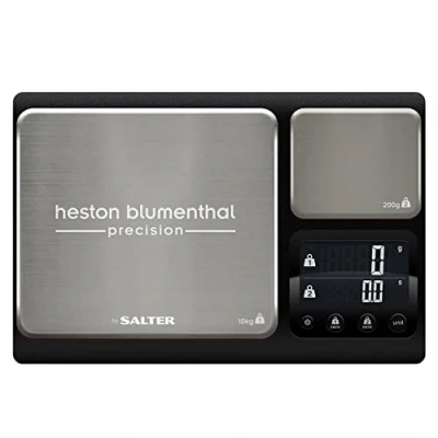 Obrázek Heston Blumenthal Precision By Salter 1049A HBBKDRUP Digitální kuchyňská váha 2 dvojí funkce platformy, kapacita 10 kg &amp; 1 g Přesná platforma, vážení 200 g/0,1 metrické, imperiální jednotky