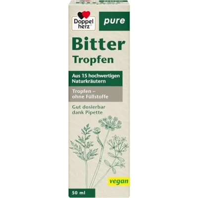 Obrázek Doppelherz Čisté hořké kapky veganské + jednoduché použití receptura s 15 vybranými hořkými bylinkami a kořeny 50 ml