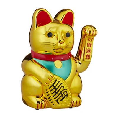 Obrázek Relaxdays mávající kočka, Gold XXL Maneki Neko, tlapka na baterie, talisman pro štěstí, úspěch, 48 cm