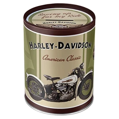Obrázek Nostalgic Art Retro pokladnička, 1 l, Harley Davidson Knucklehead nápad na dárek pro cyklisty, prasátko z kovu, vintage plechová pokladnička
