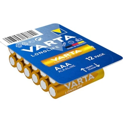 Obrázek VARTA Baterie AAA, 12 kusů, Longlife, alkalické, 1,5 V, ideální pro dálkové ovládání, budík, rádia, Made in Germany