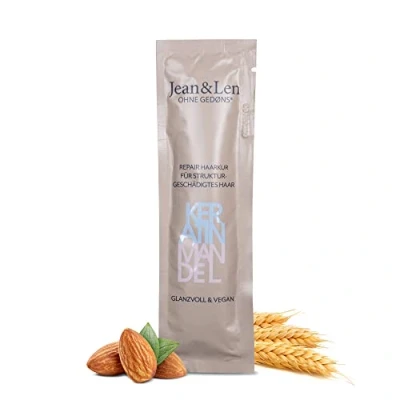 Obrázek Jean &amp; Len Repair vlasová kúra keratin a mandle, vyhlazuje nepoddajné vlasy, proti krepatění vlasů, pro silné zdravě lesklé bez parabenů, silikonů, mikroplastů minerálních olejů, veganské,
